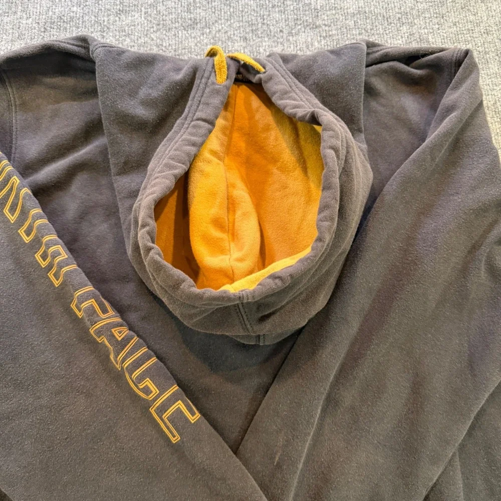 The North Face Mens Sleeve Logo Pullover Hoodie Grey Yellow Large